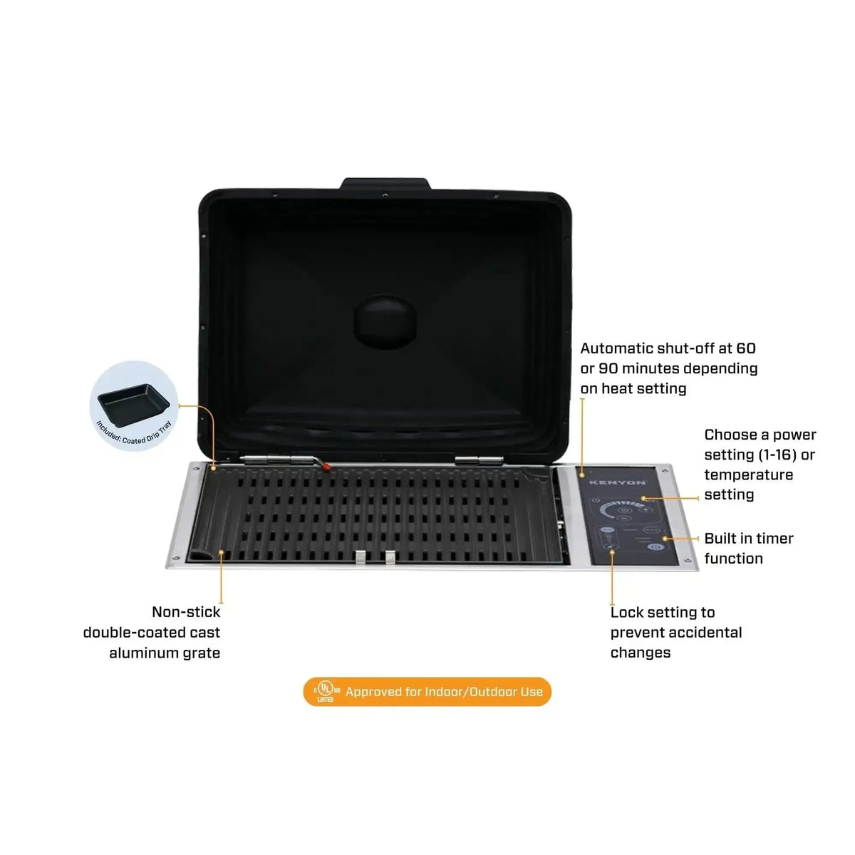 Kenyon SilKEN 21-Inch 240V Built-In Electric Grill with IntelliKEN Touch Control