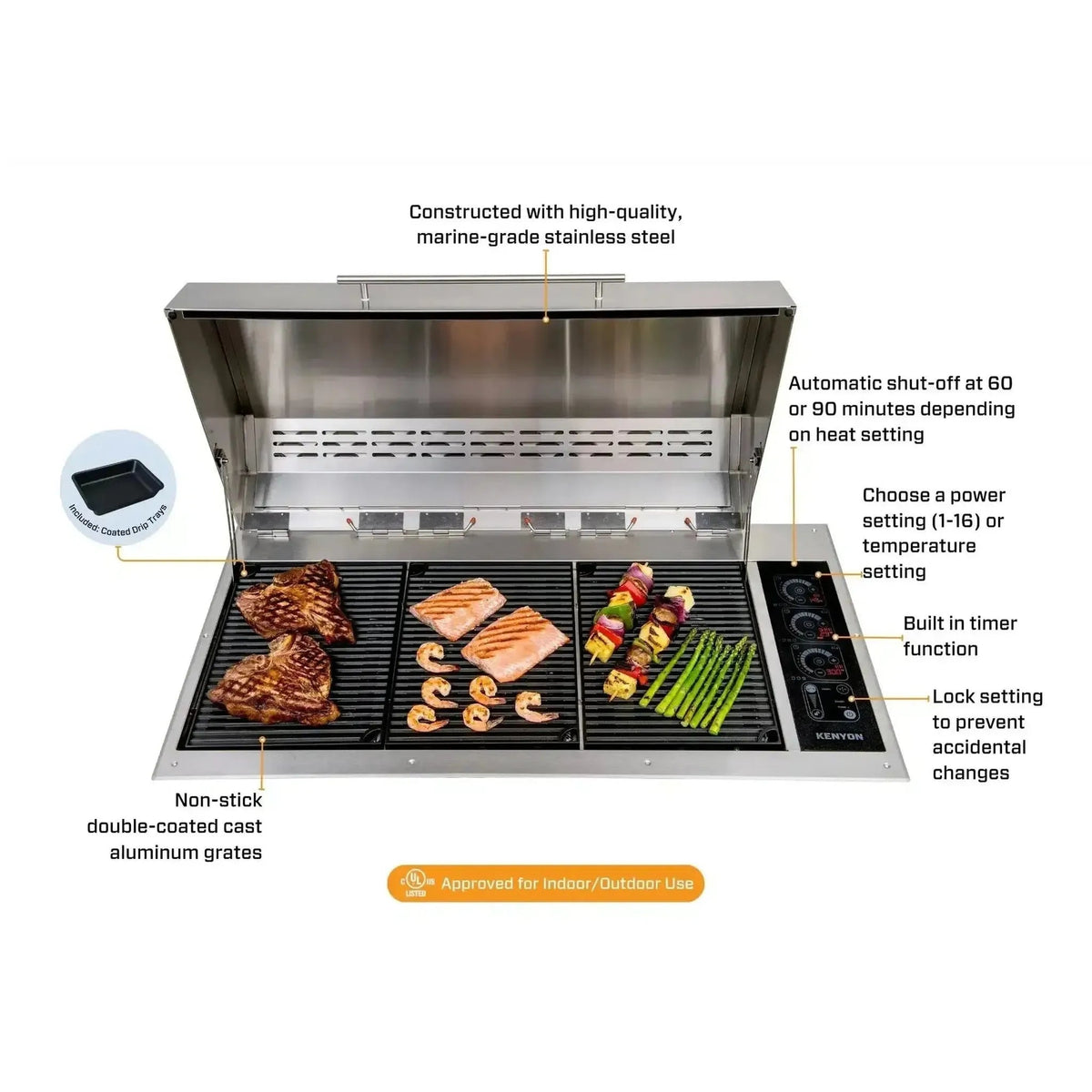 Kenyon Big American 41-Inch 240V Built-In Electric Grill - 3-Burner with IntelliKEN Touch Control