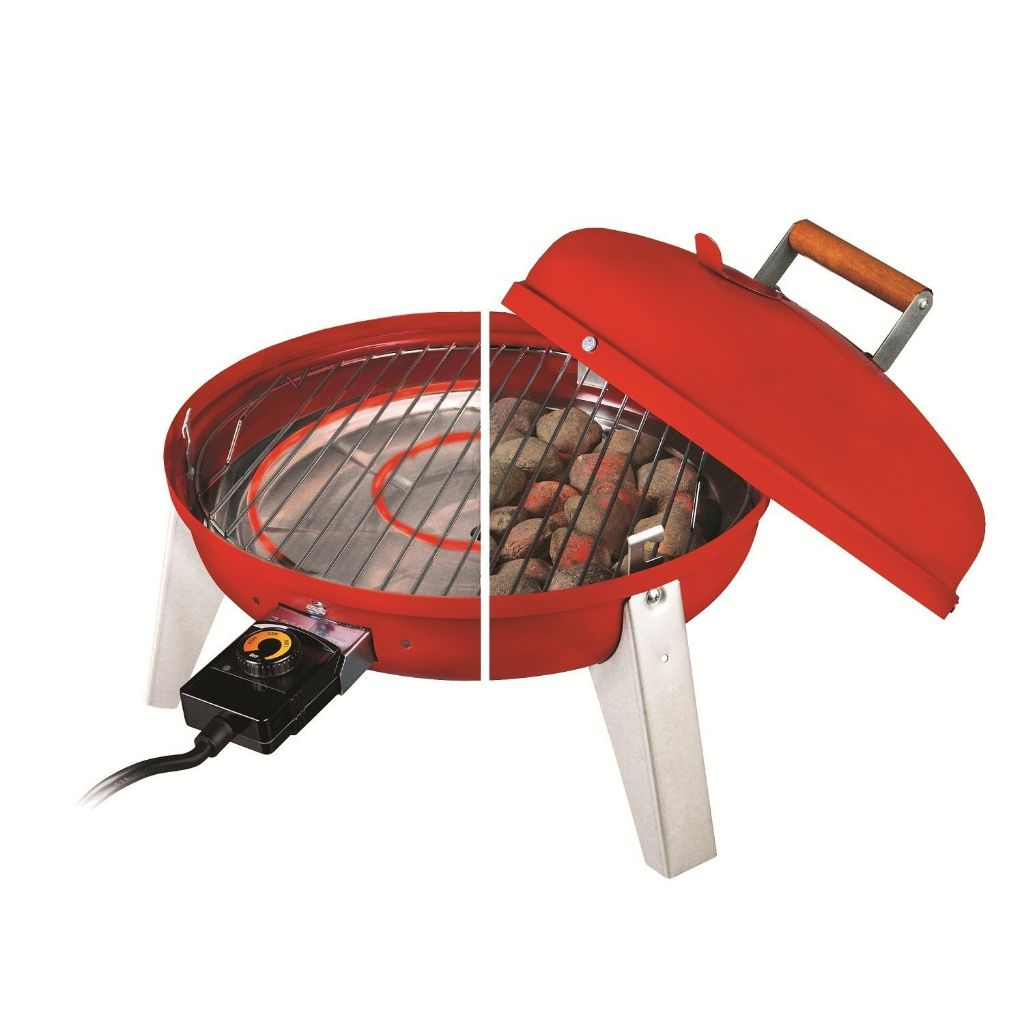 Americana 21-Inch Portable Dual Fuel Grill - Red Electric & Charcoal BBQ