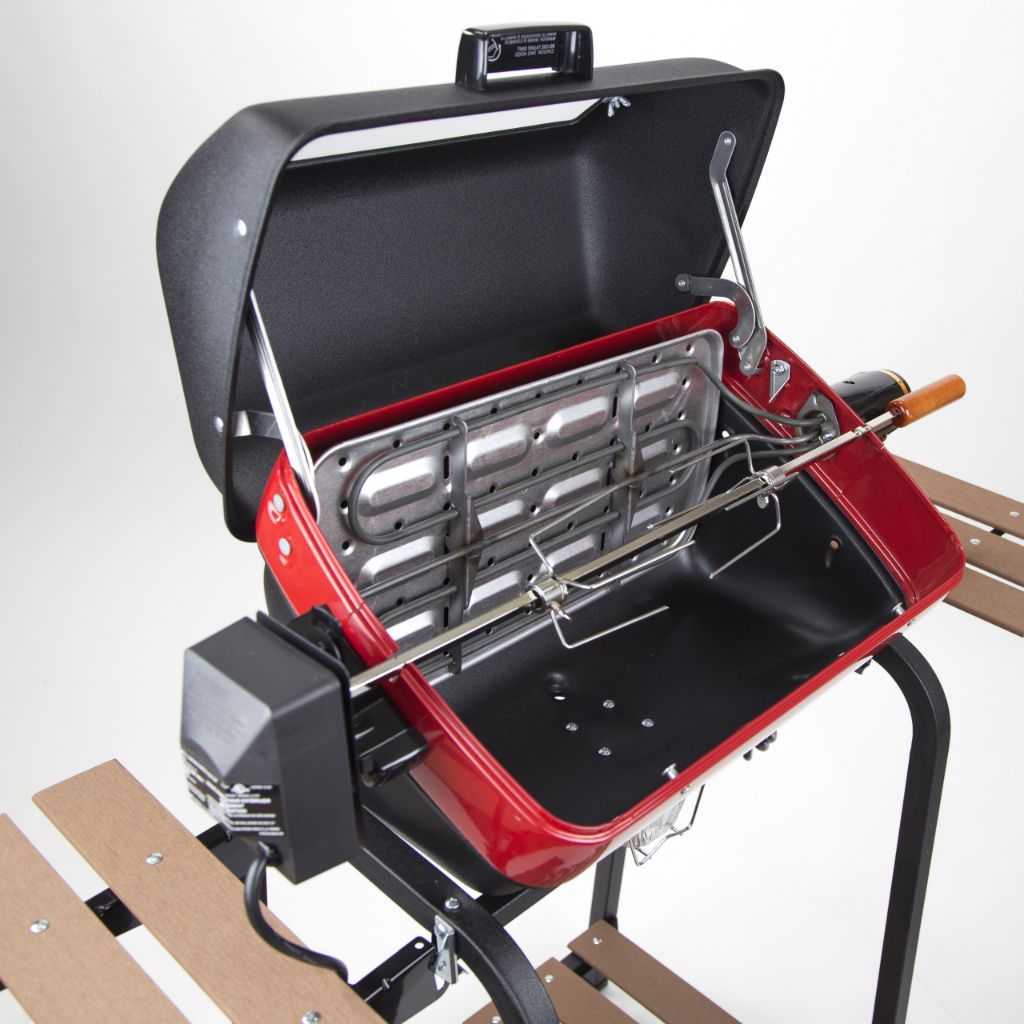 Americana 21-Inch Electric Cart Grill with Rotisserie and Folding Side Tables