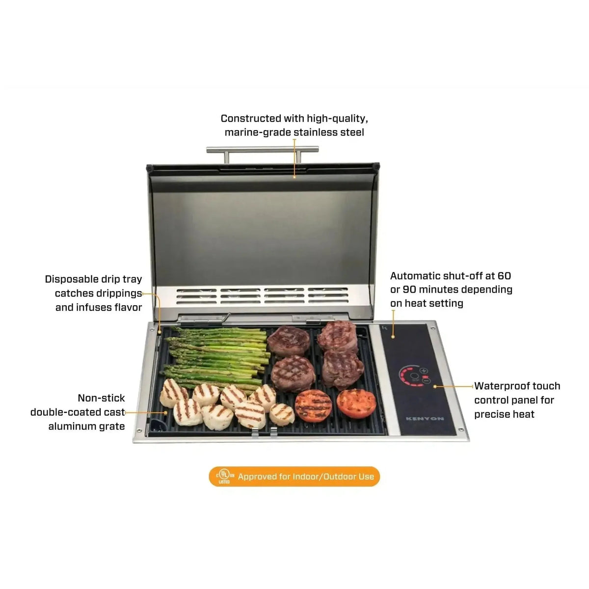 Kenyon Frontier 21-Inch Built-In Electric Grill - 240V Touch Control