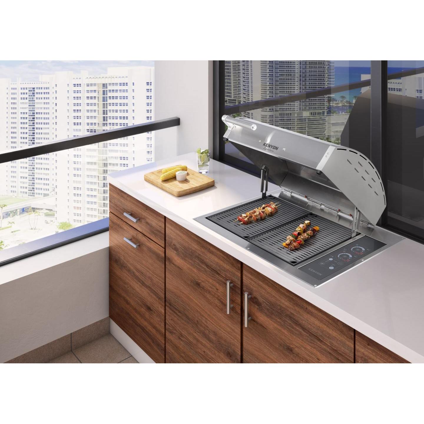 Kenyon Signature 30-Inch 2-Burner Built-In Electric Grill - 240V with IntelliKEN Touch & White Carbon Fiber Lid