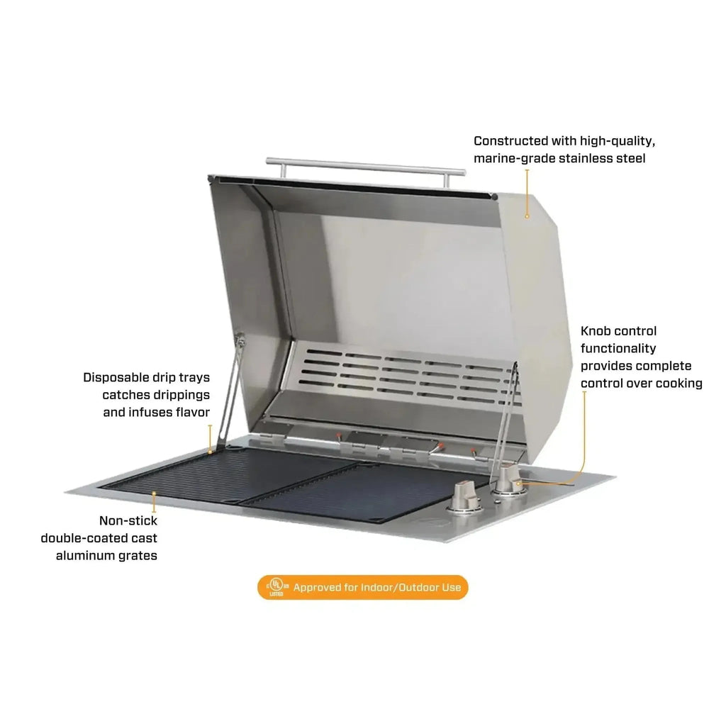 Kenyon Texan 30-Inch Built-In Electric Grill - 240V Dual-Burner with Precision Knob Control