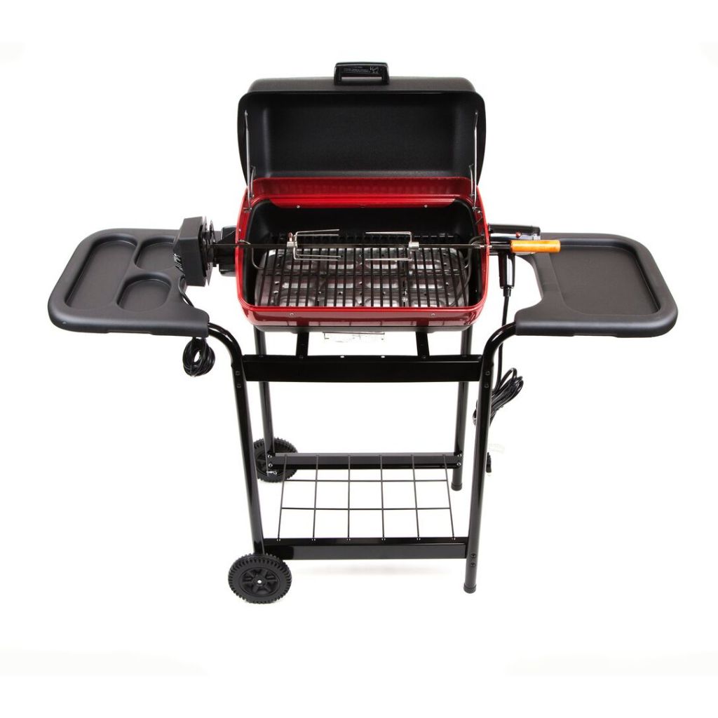 Americana 21-Inch Electric Cart Grill - Black with Rotisserie and Side Tables