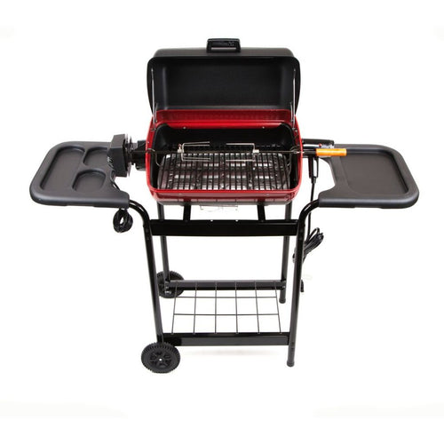 Americana 21-Inch Electric Cart Grill - Black with Rotisserie and Side Tables