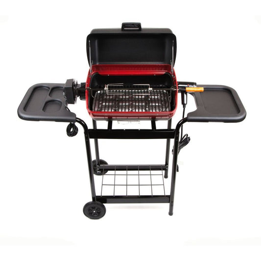 Americana 21-Inch Electric Cart Grill - Black with Rotisserie and Side Tables