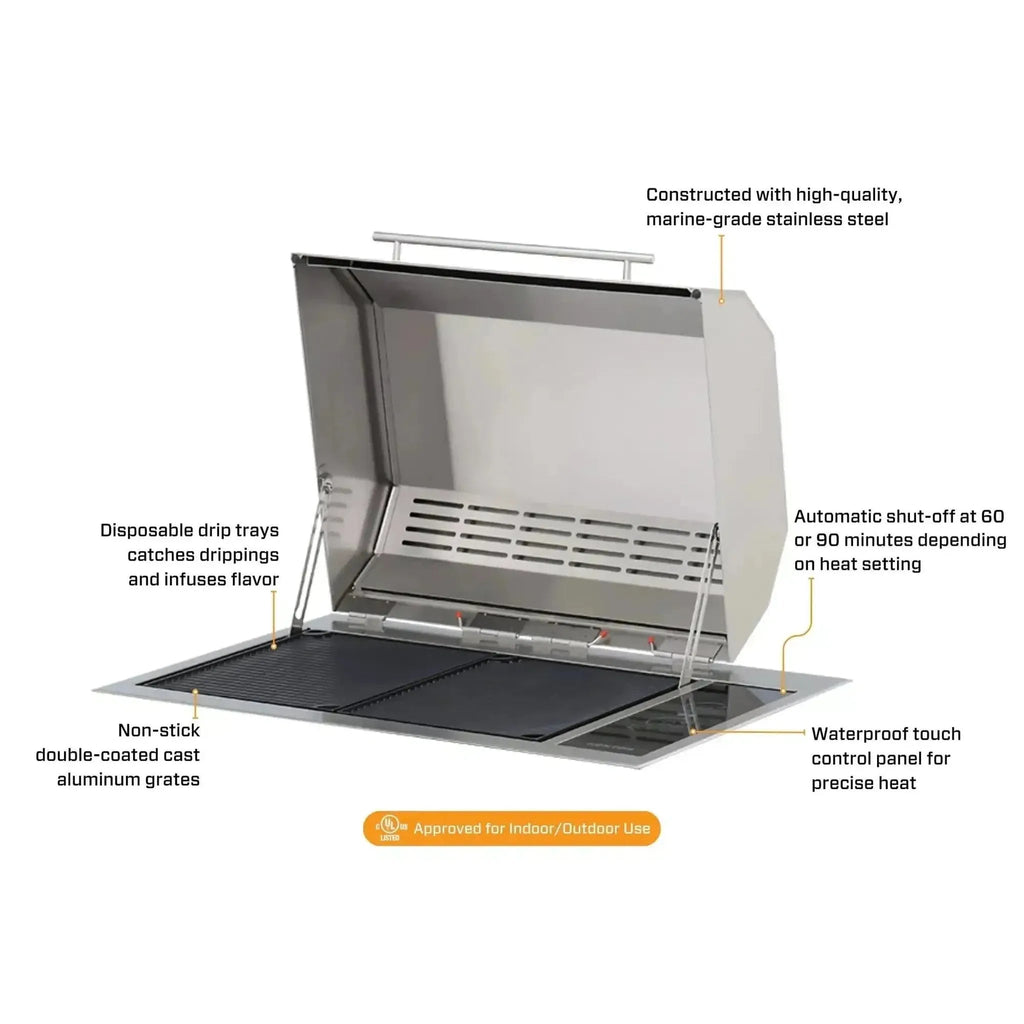 Kenyon Texan 30-Inch Built-In Electric Grill - 240V Dual-Zone Cooking with Touch Control