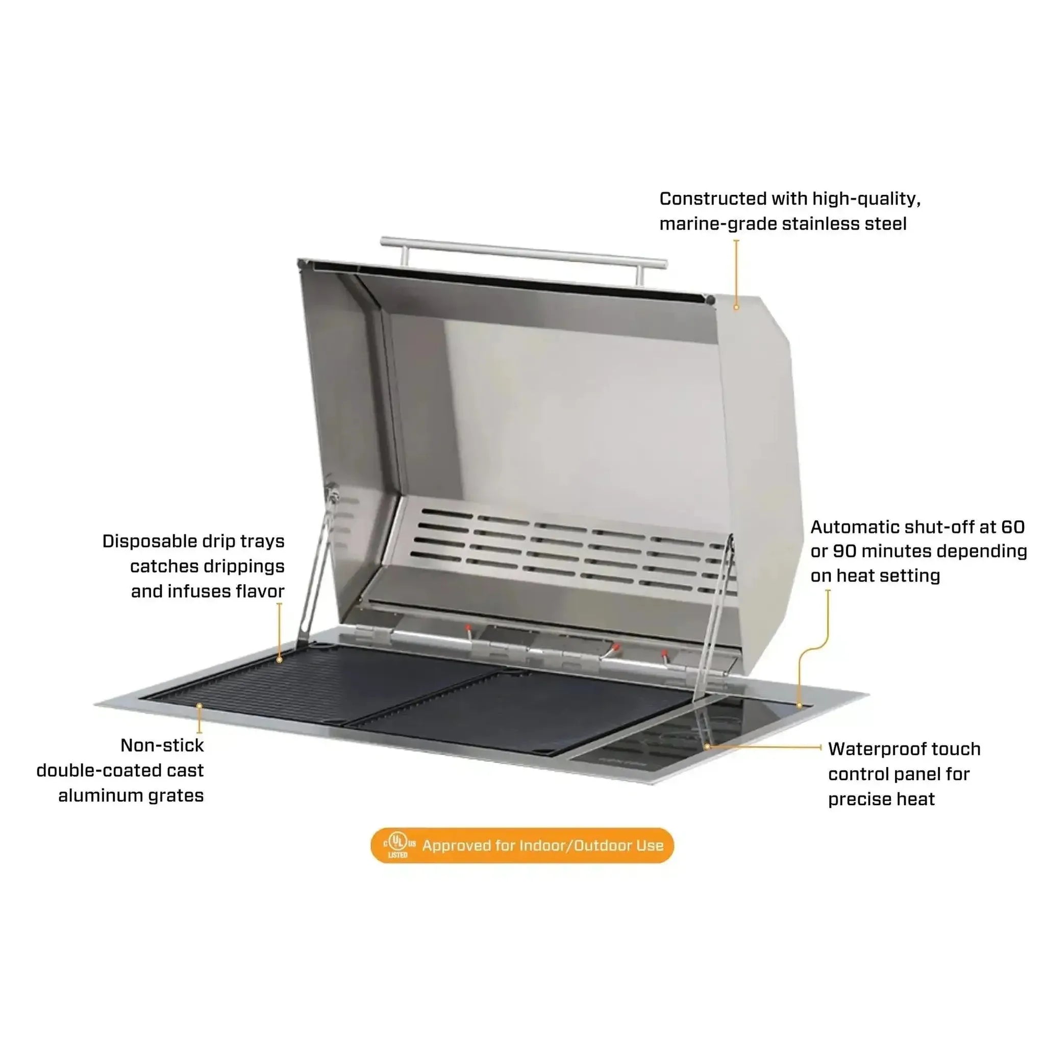 Kenyon Texan 30-Inch Built-In Electric Grill - 240V Dual-Zone Cooking with Touch Control