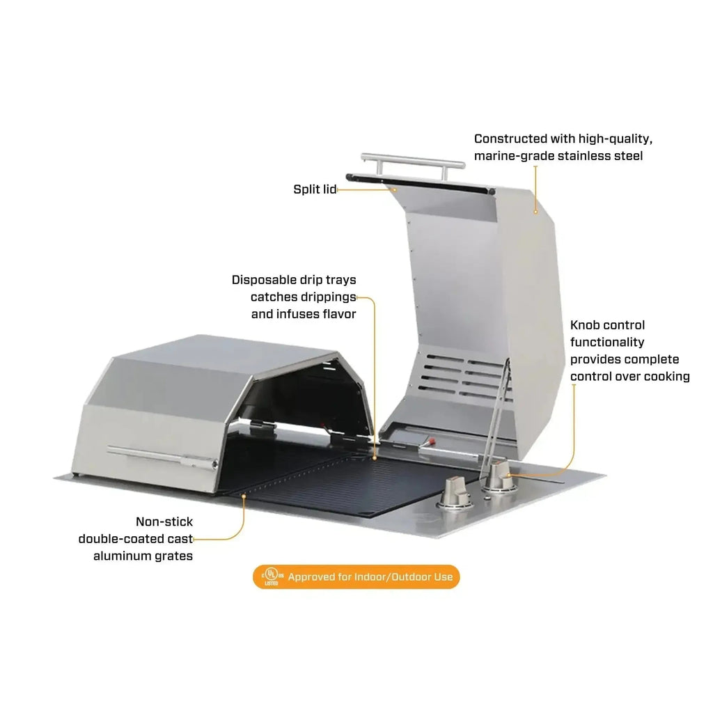 Kenyon Texan 240V Electric Grill with Stand - Dual-Zone Split-Lid Design