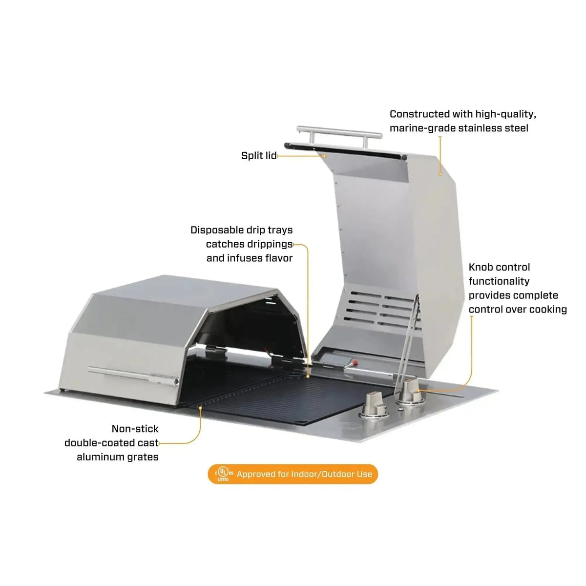Kenyon Texan 240V Electric Grill with Stand - Dual-Zone Split-Lid Design