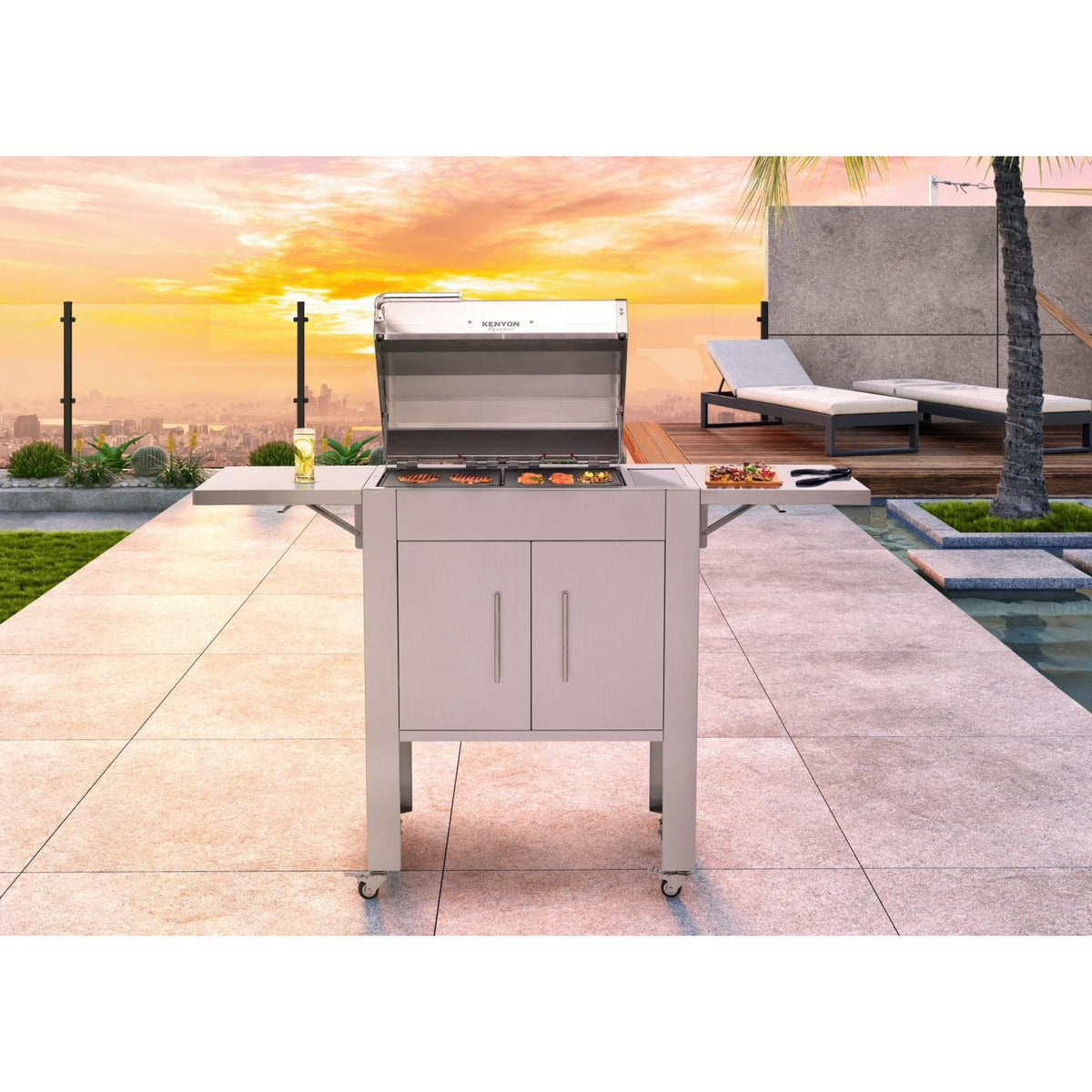 Kenyon Signature 60-Inch 2-Burner Electric Grill - 240V Freestanding with IntelliKEN Touch Control & Carbon Fiber Lid