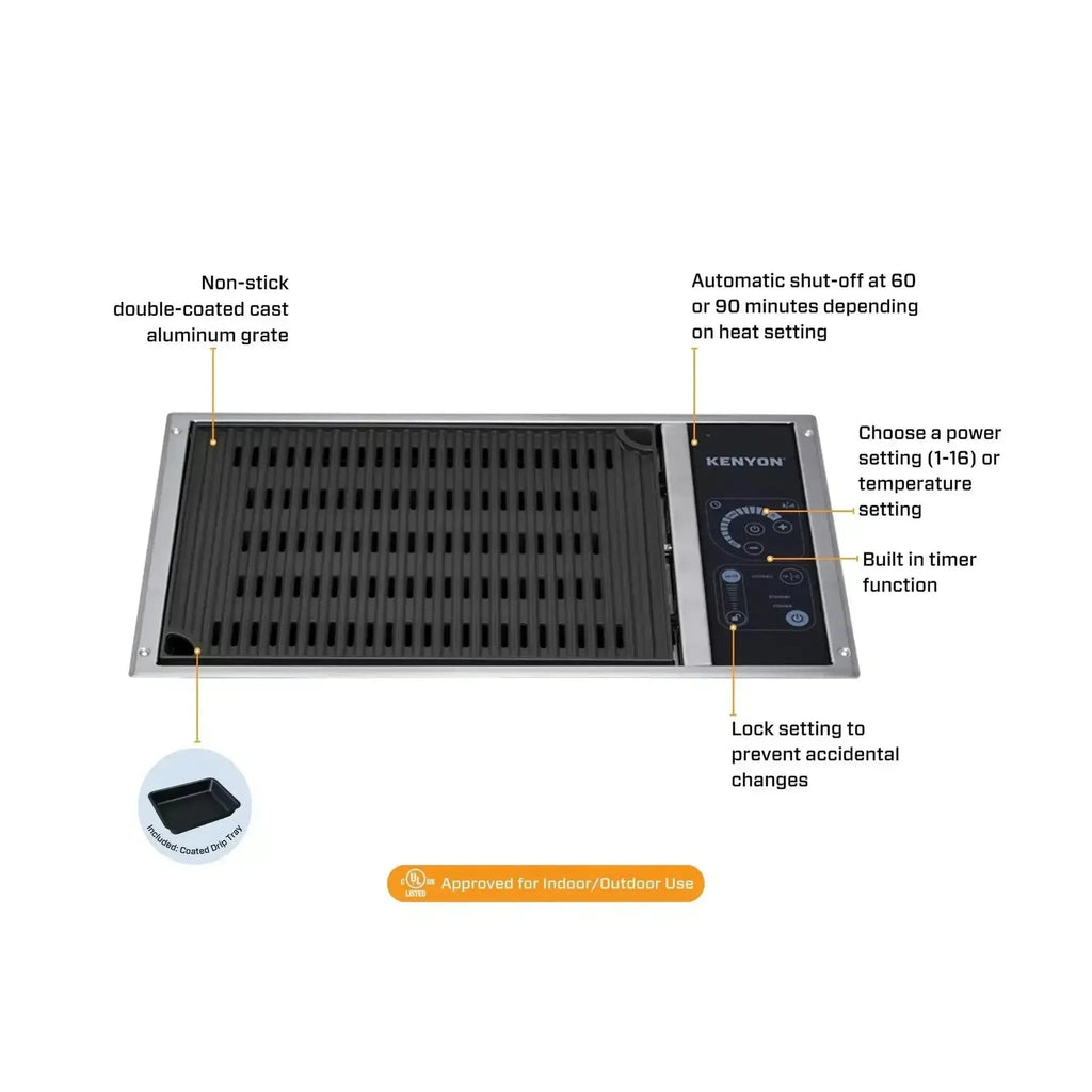 Kenyon Frontier 21-Inch Built-In Electric Grill - 240V Single Burner with IntelliKEN Touch Control