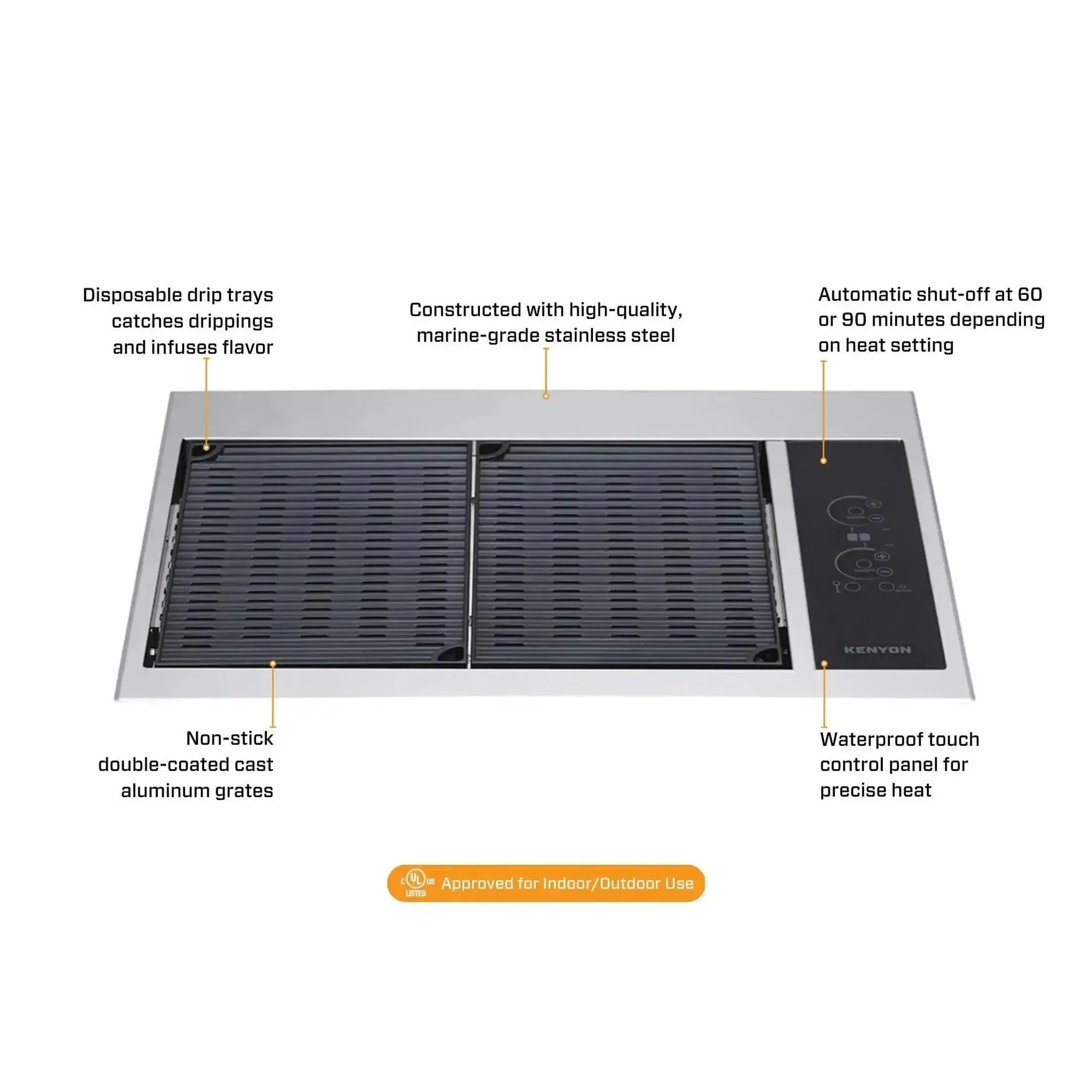 Kenyon Texan 30-Inch Built-In Electric Grill - 208V Dual-Burner with Precision Touch Control
