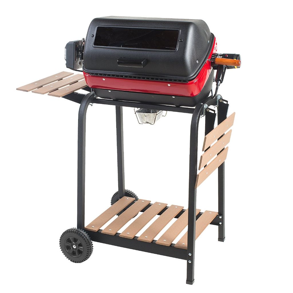Americana 21-Inch Electric Cart Grill with Rotisserie and Folding Side Tables
