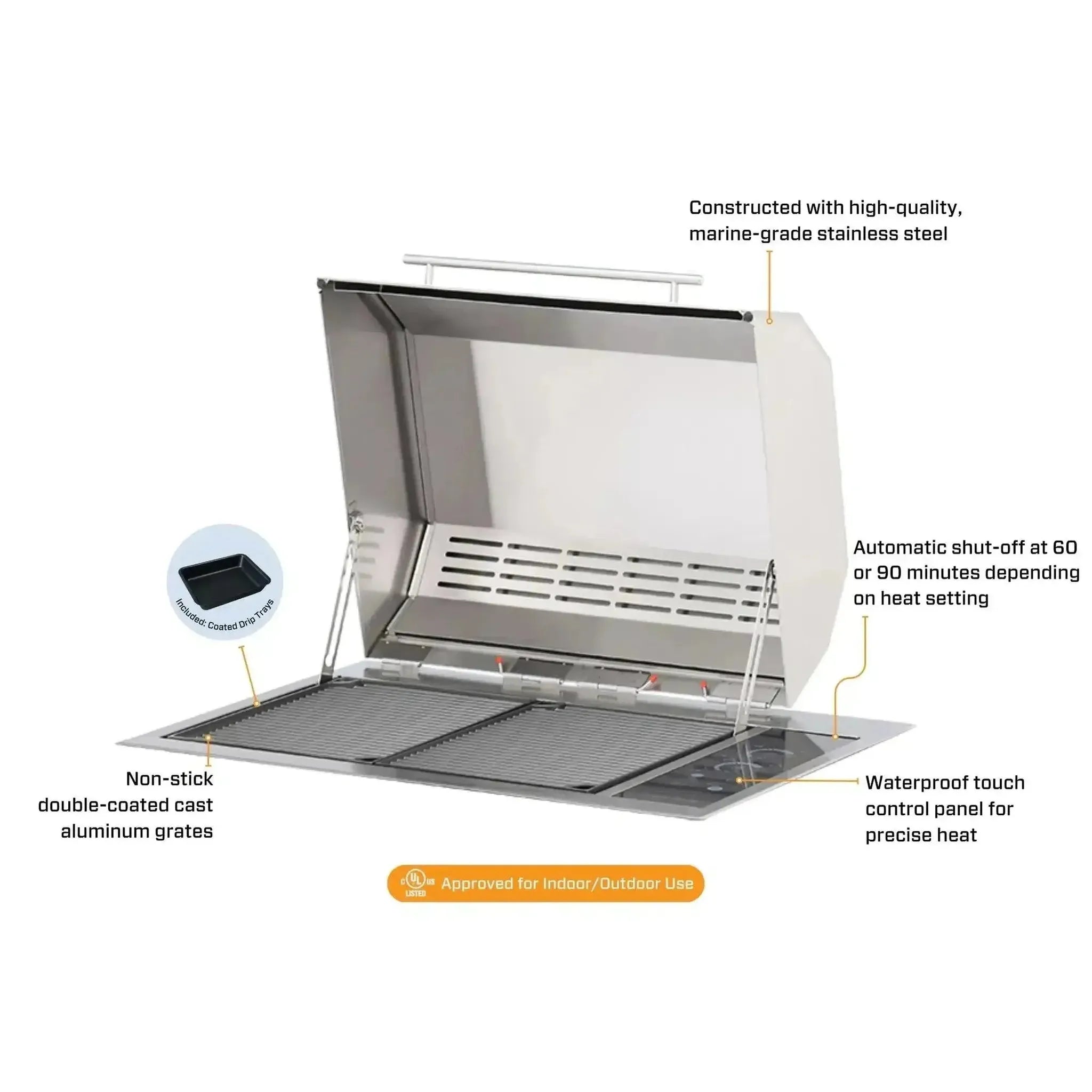 Kenyon Texan 30-Inch Built-In Electric Grill - 240V Dual-Burner with IntelliKEN Touch Control