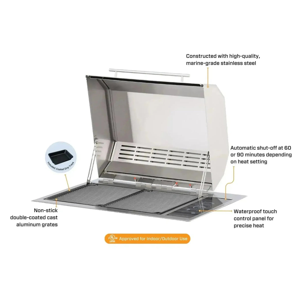 Kenyon Texan 30-Inch Built-In Electric Grill - 240V Dual-Burner with IntelliKEN Touch Control