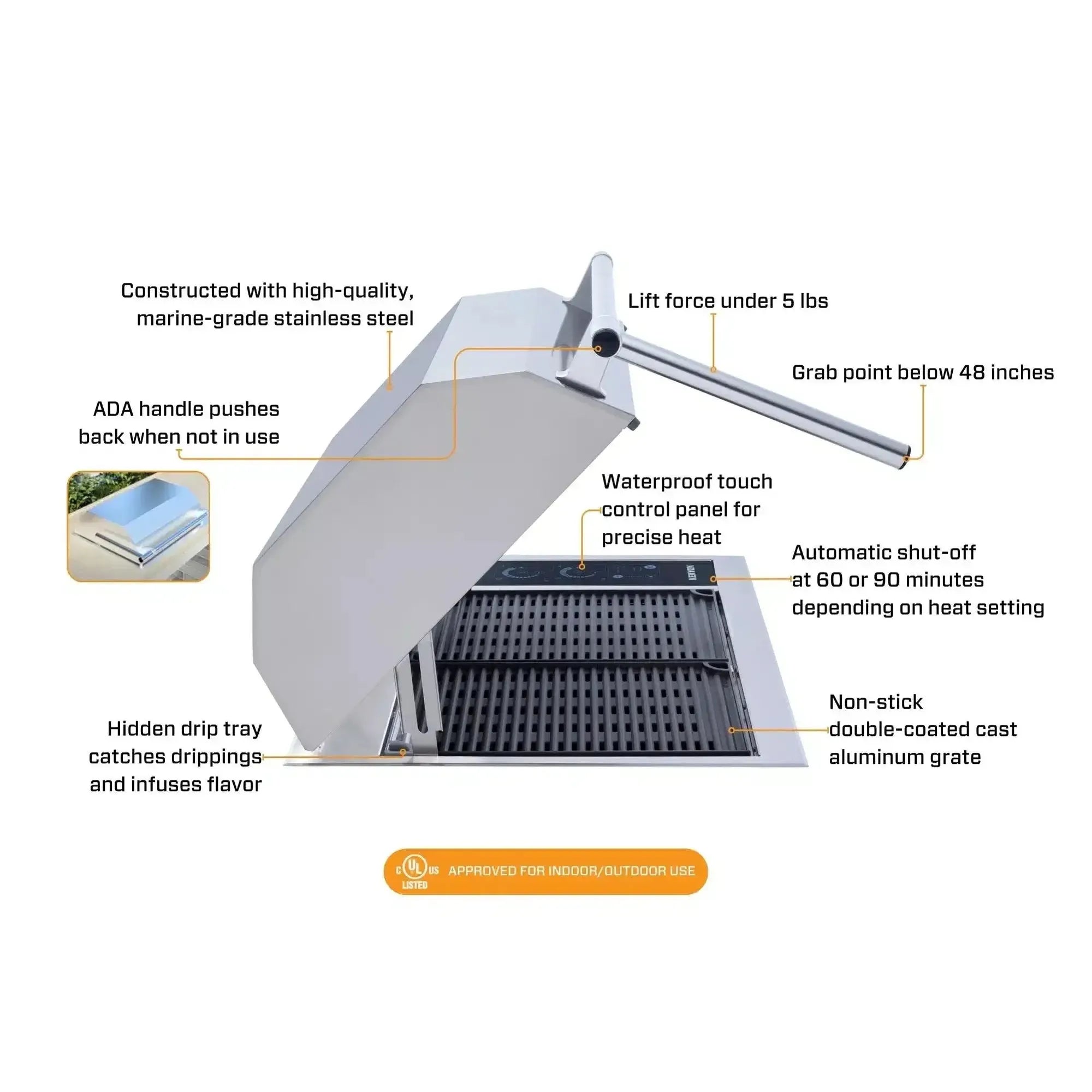 Kenyon Texan 30-Inch Built-In Electric Grill - 240V with IntelliKEN Touch Control & ADA Handle