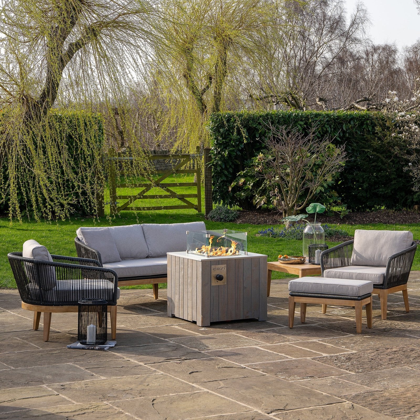 Cosi Cosicube 70 Wood-Clad Gas Fire Pit, Grey Wash