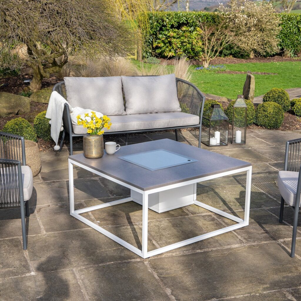 Cosi Cosiloft 100 Square Gas Fire Pit Coffee Table, White Frame with Grey Top