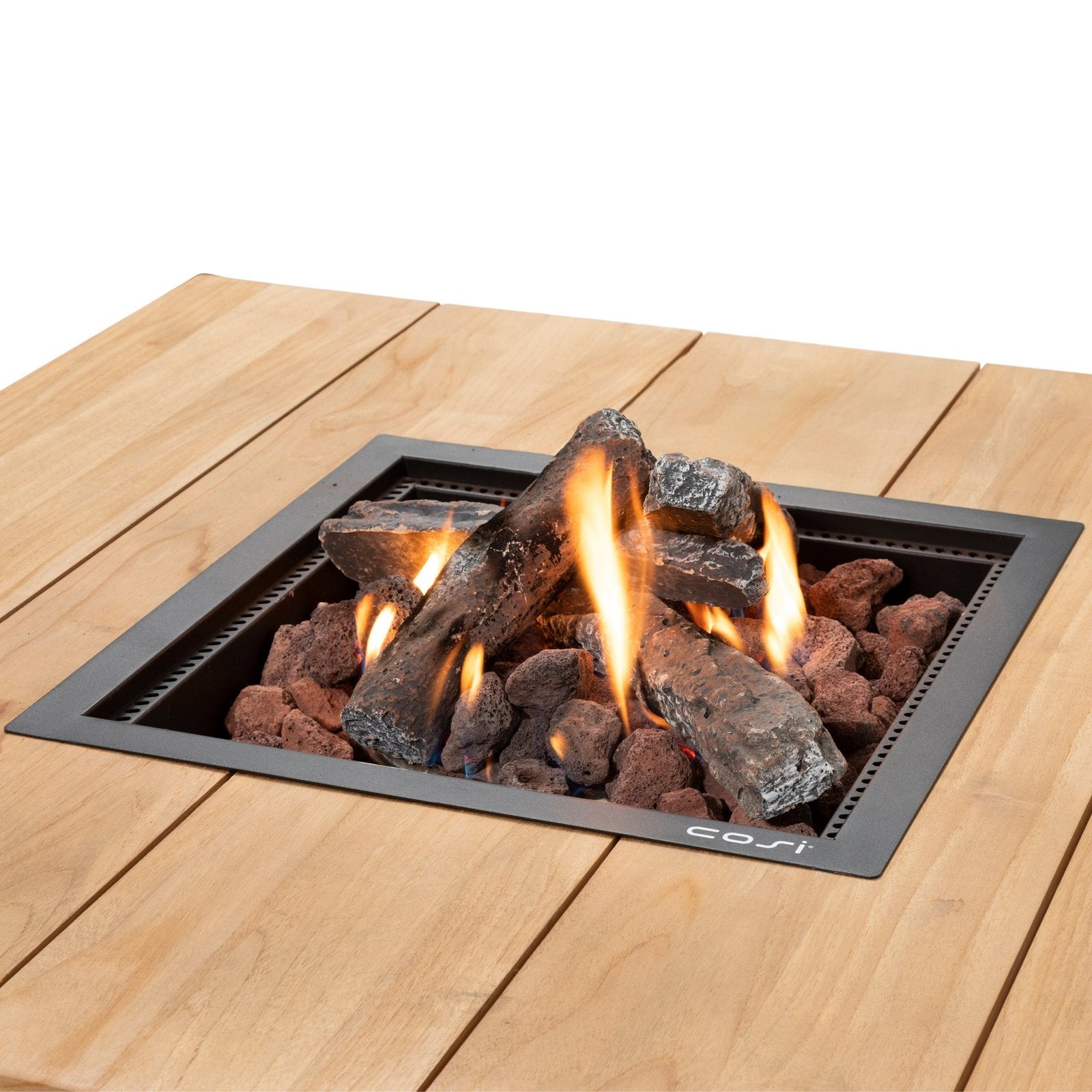 Cosi Cosipure 100 Square Gas Fire Pit Table, Black Aluminum with Teak Top