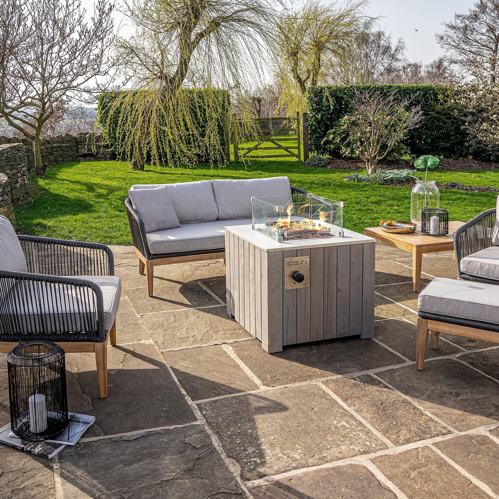Cosi Cosicube 70 Wood-Clad Gas Fire Pit, Grey Wash