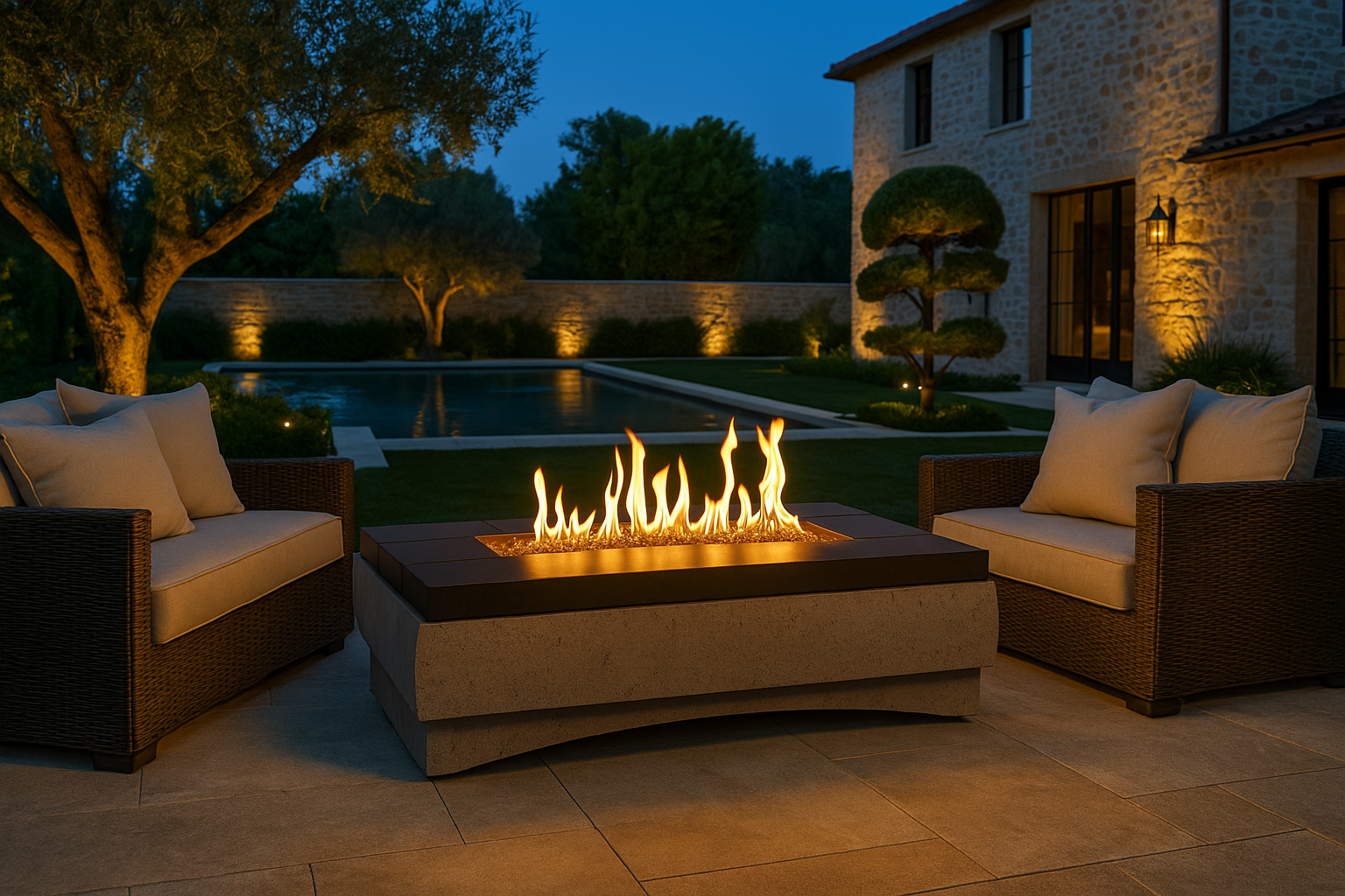 American Fyre Designs River Rectangle Concrete Fire Table with Electronic Ignition