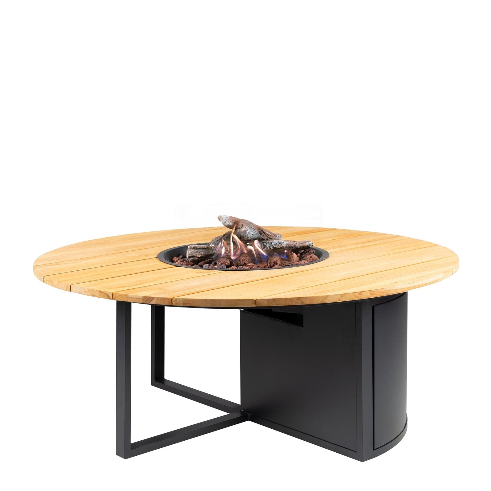 Cosi Cosiloft 120 Round Gas Fire Pit Table, Black Frame with Teak Top