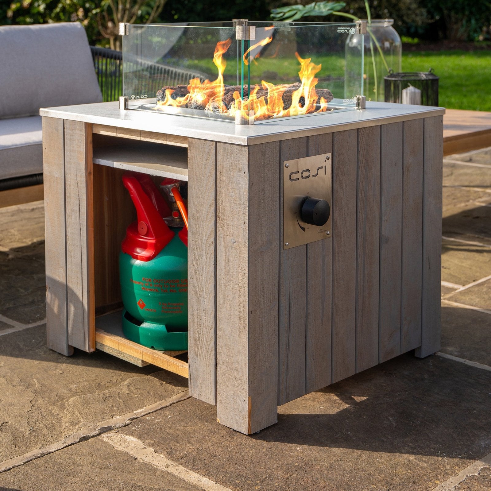 Cosi Cosicube 70 Wood-Clad Gas Fire Pit, Grey Wash