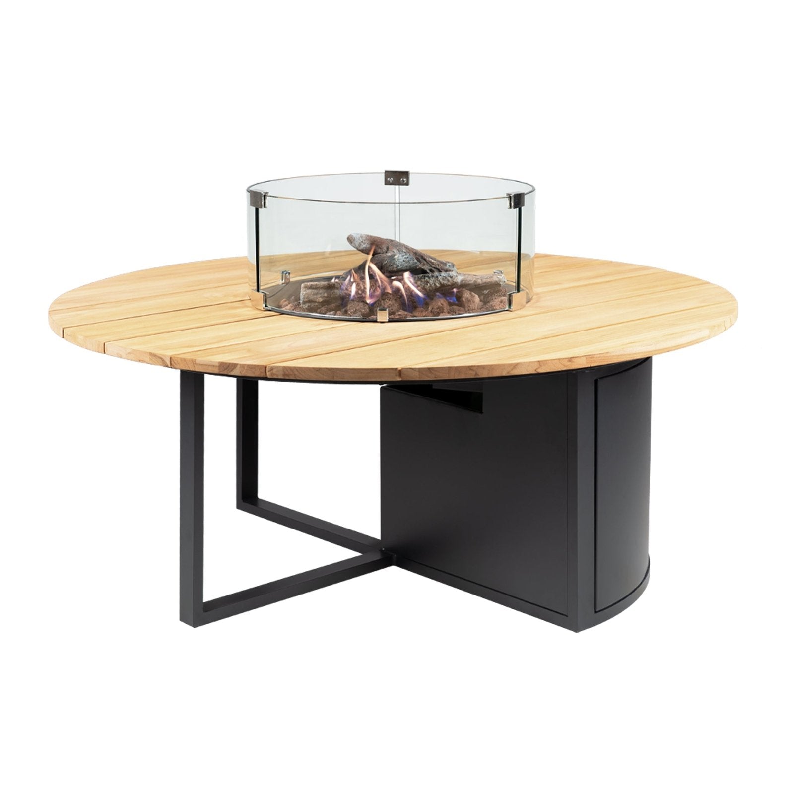 Cosi Cosiloft 120 Round Gas Fire Pit Table, Black Frame with Teak Top