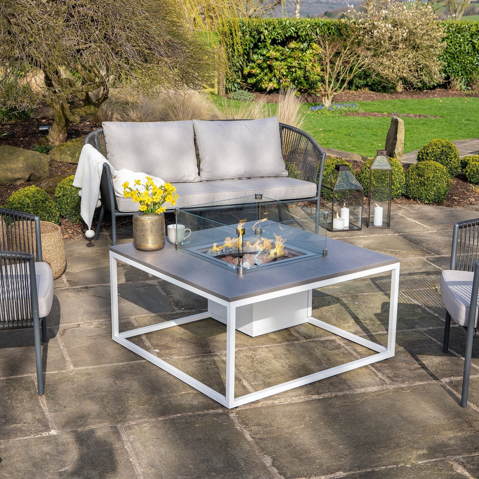 Cosi Cosiloft 100 Square Gas Fire Pit Coffee Table, White Frame with Grey Top