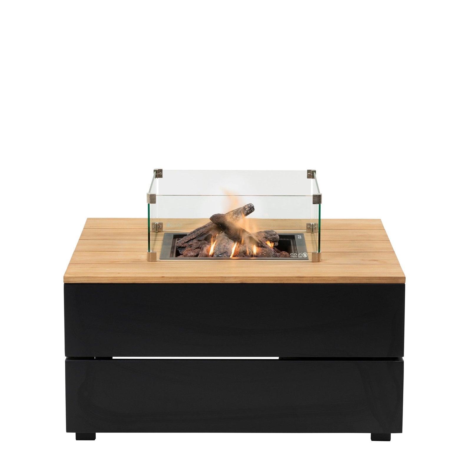 Cosi Cosipure 100 Square Gas Fire Pit Table, Black Aluminum with Teak Top