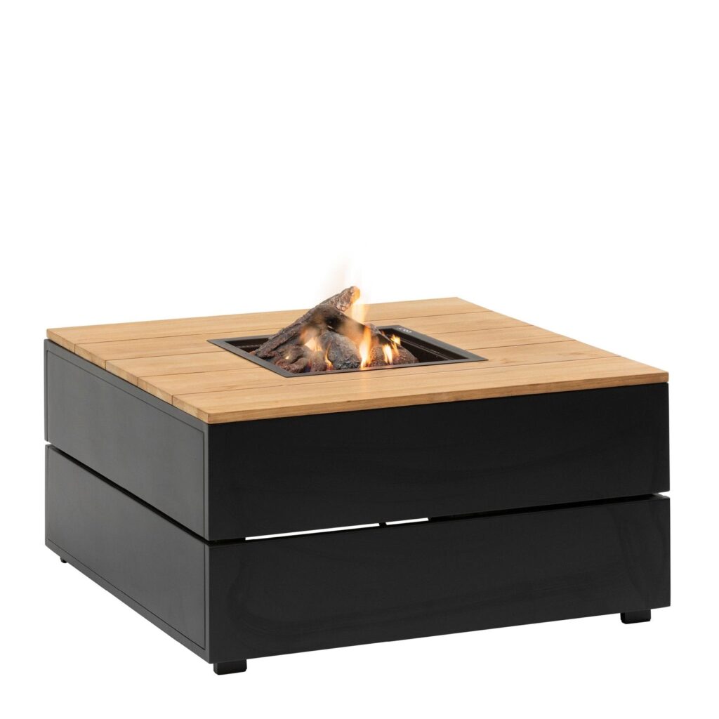 Cosi Cosipure 100 Square Gas Fire Pit Table, Black Aluminum with Teak Top