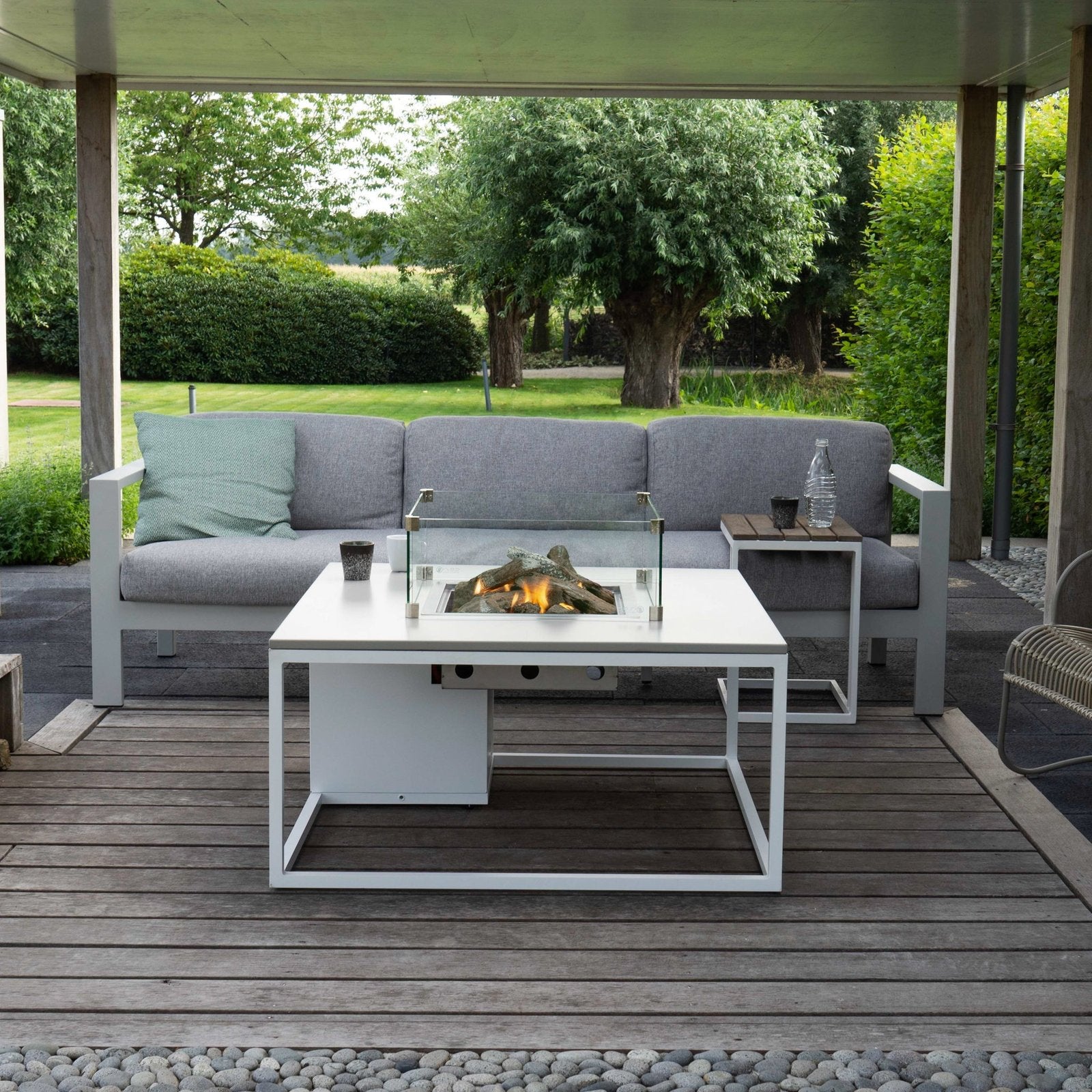 Cosi Cosiloft 100 Square Gas Fire Pit Coffee Table, White Frame with Grey Top