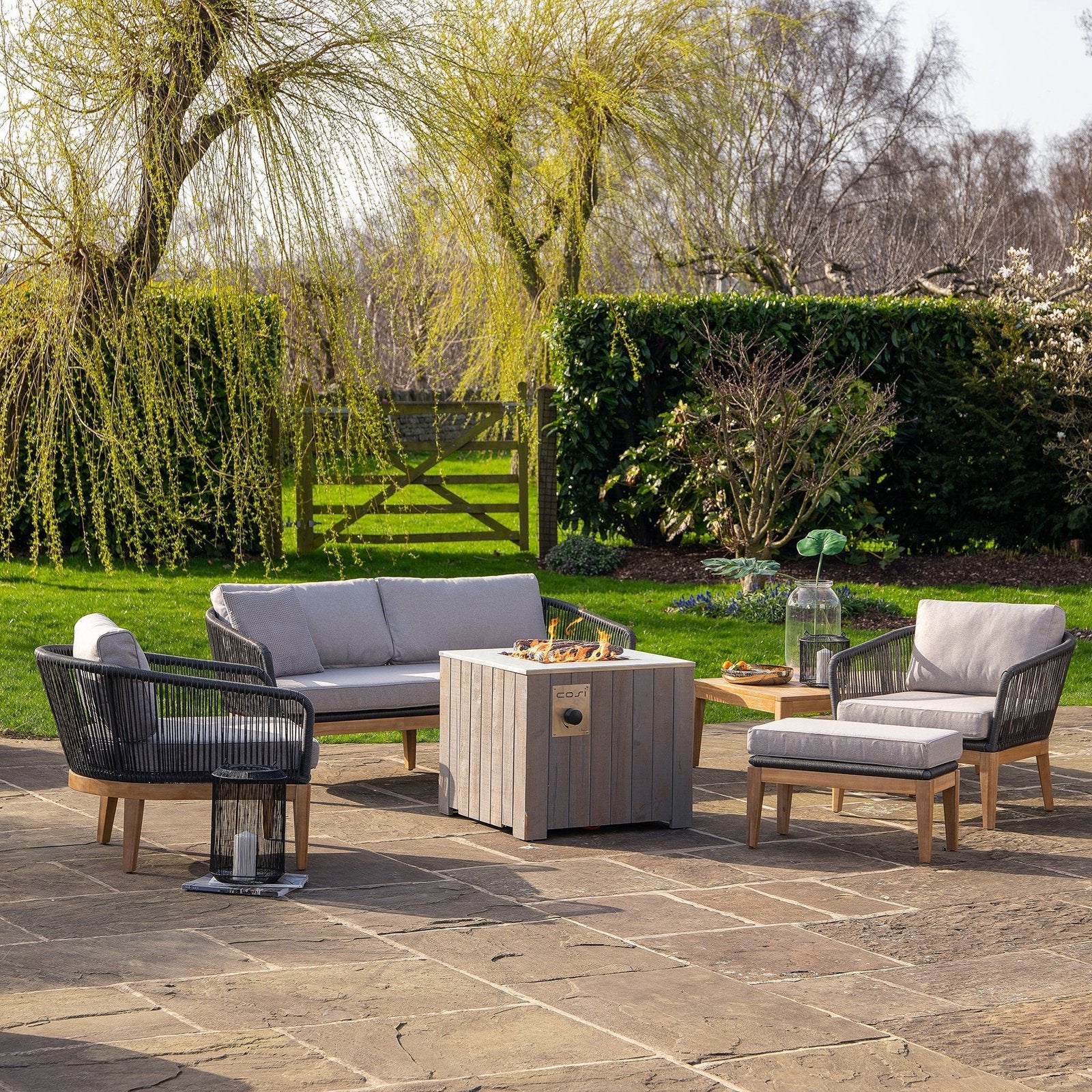 Cosi Cosicube 70 Wood-Clad Gas Fire Pit, Grey Wash