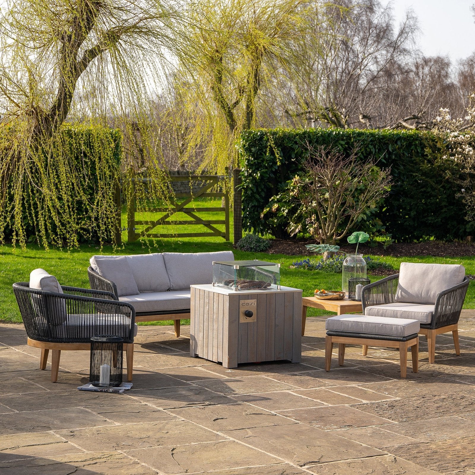 Cosi Cosicube 70 Wood-Clad Gas Fire Pit, Grey Wash