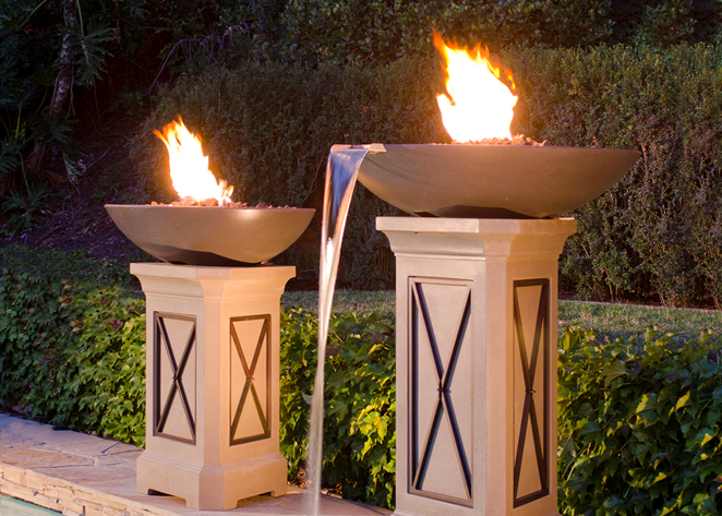 American Fyre Designs 32" Marseille Concrete Fire Bowl with Water Spout