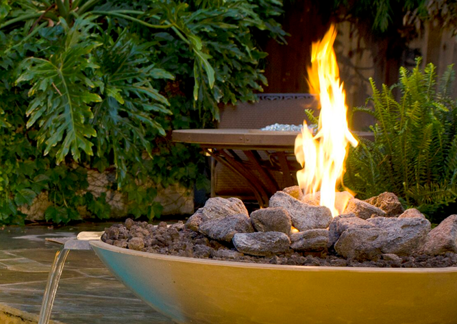 American Fyre Designs 32" Marseille Concrete Fire Bowl with Water Spout
