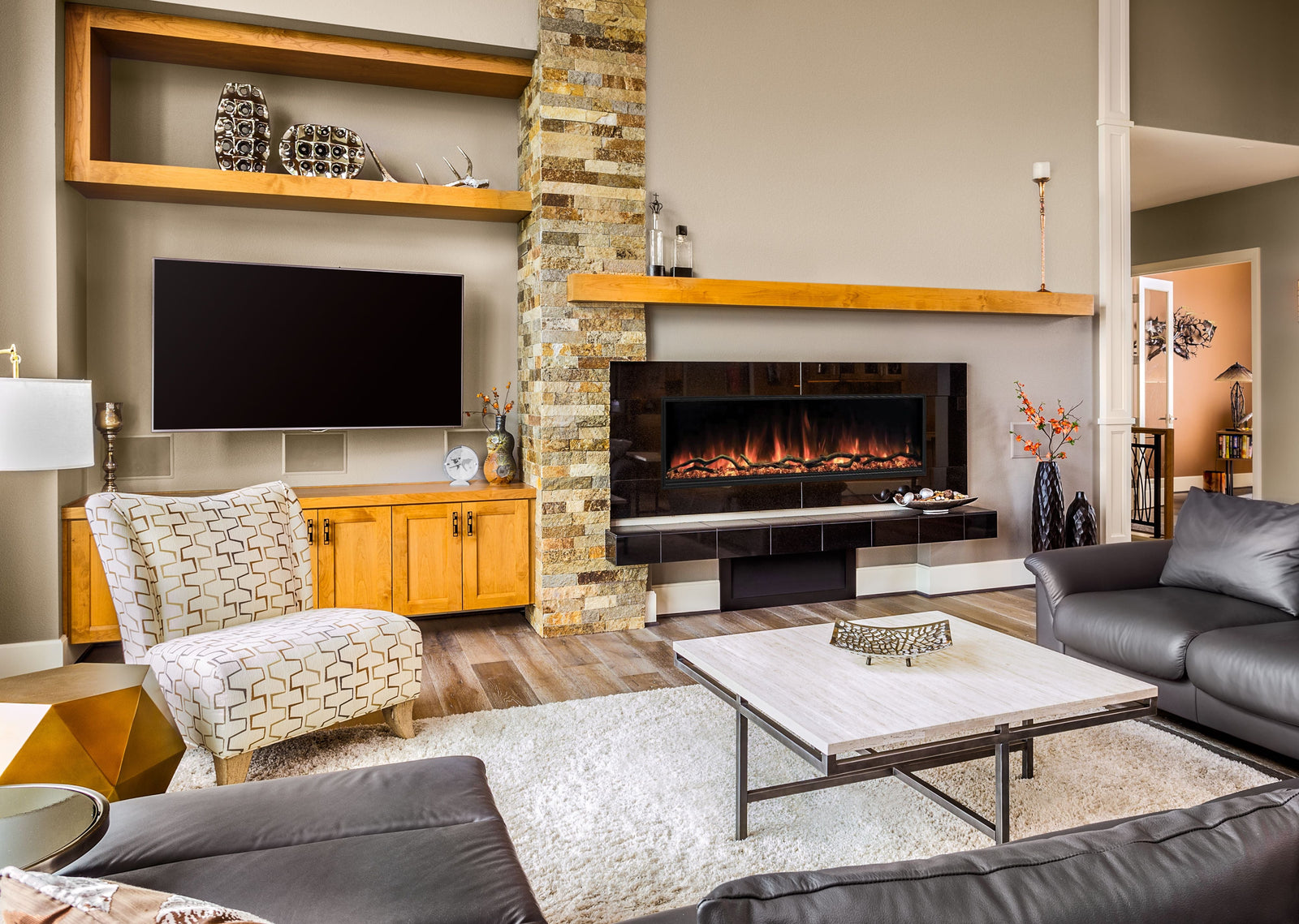 Modern Flames Landscape Pro Slim 56" Built In Wall Mount Electric Fireplace (Model LPS-5614V2)