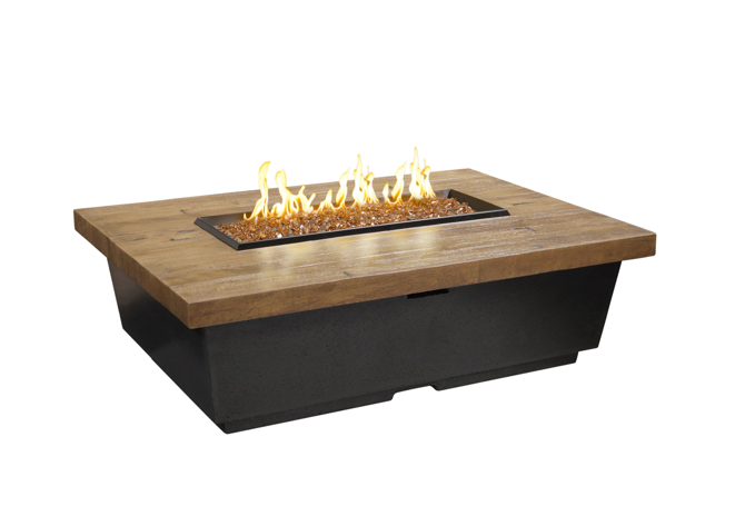 American Fyre Designs Reclaimed Wood Contempo Rectangle Concrete Fire Table with Electronic Ignition