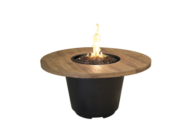 American Fyre Designs Reclaimed Wood Cosmopolitan Round Concrete Fire Table with Electronic Ignition