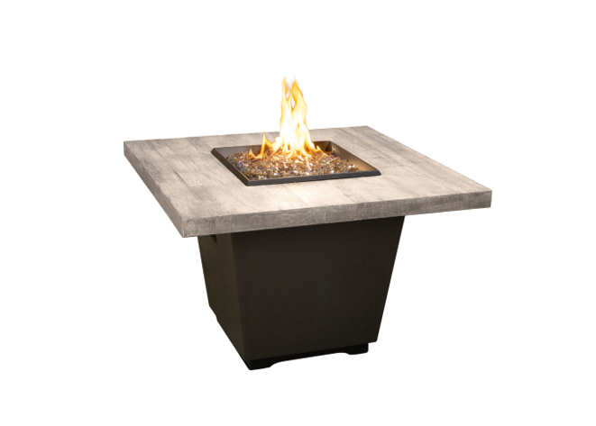 American Fyre Designs Reclaimed Wood Cosmopolitan Square Concrete Fire Table with Electronic Ignition
