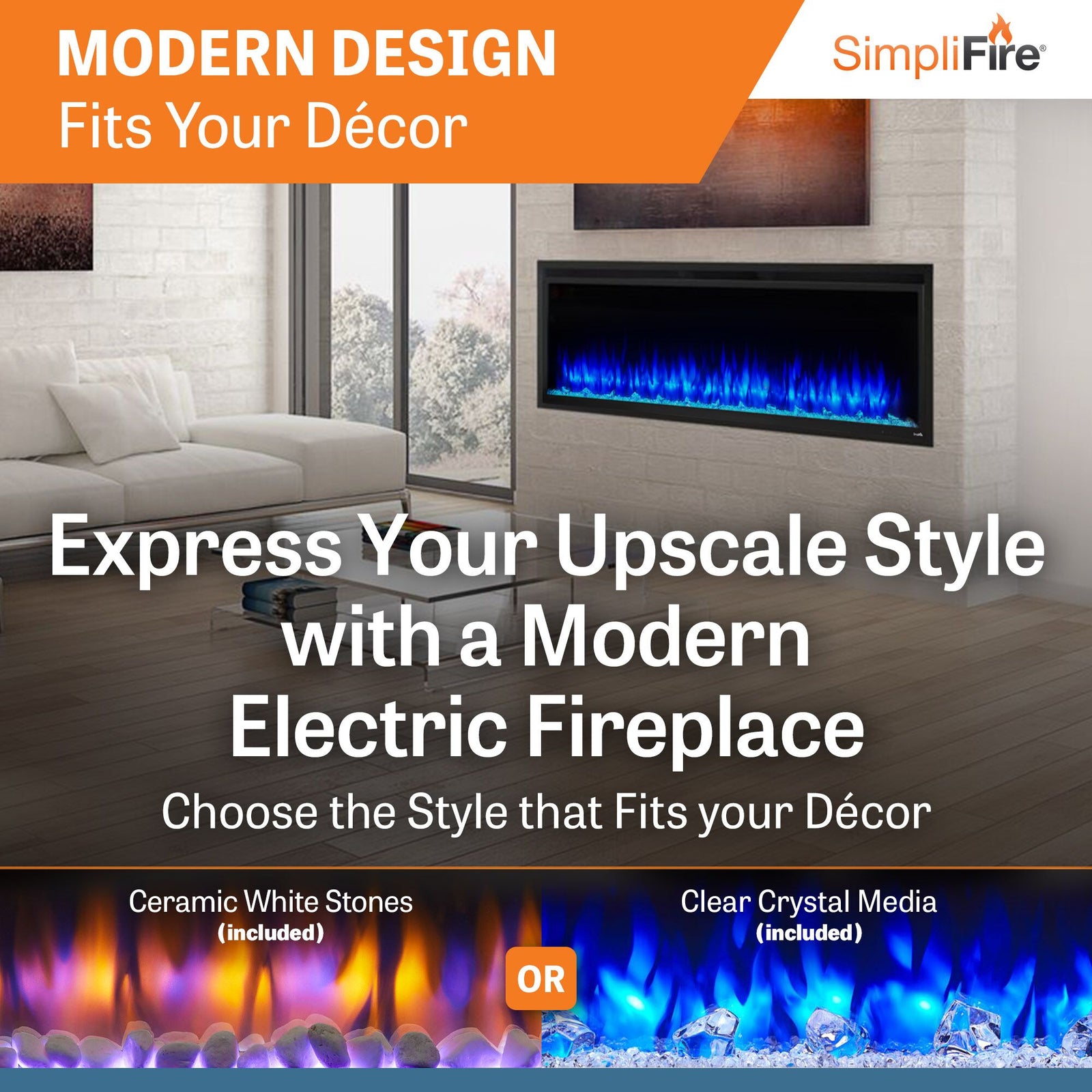 SimpliFire Allusion Platinum 60" Wall Mount/Recessed Linear Electric Fireplace (Model SF-ALLP60-BK)