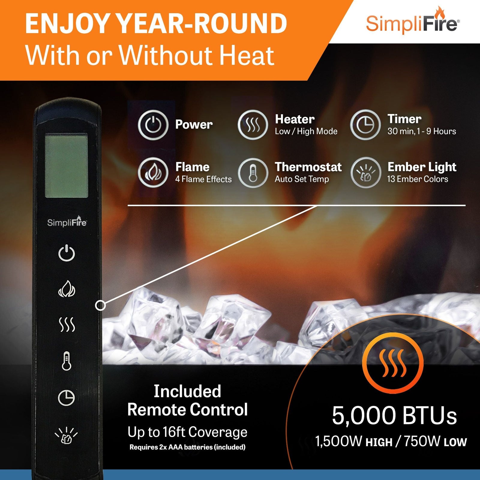 SimpliFire Allusion Platinum 60" Wall Mount/Recessed Linear Electric Fireplace (Model SF-ALLP60-BK)