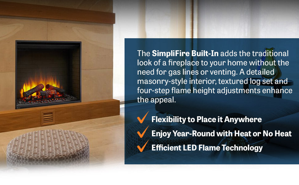 SimpliFire 36" Built-In Electric Fireplace (Model SF-BI36-EB)