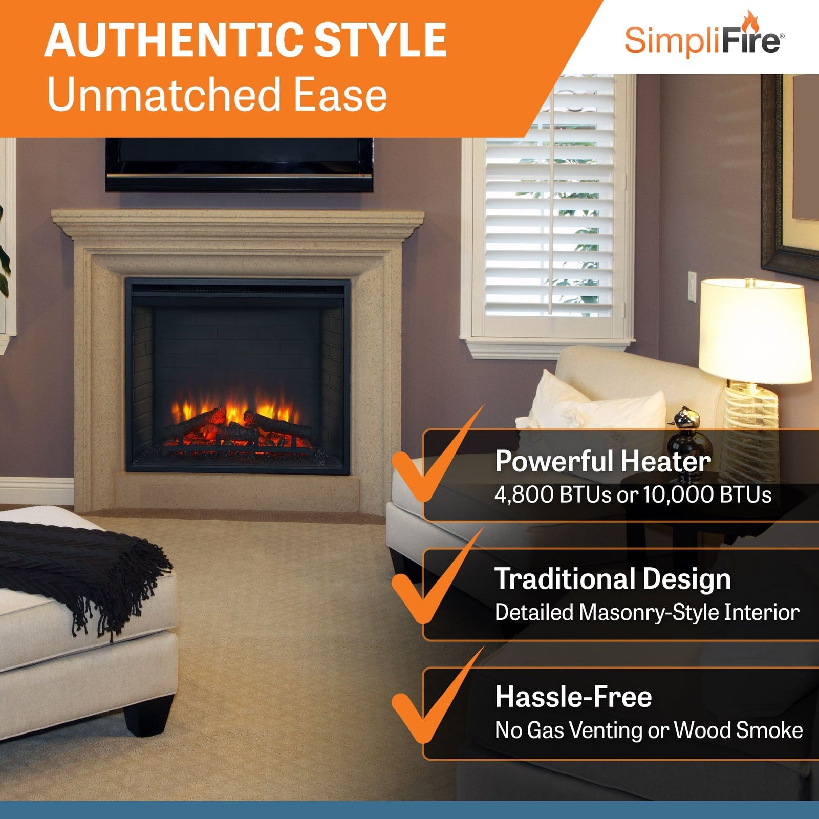 SimpliFire 30" Built-In Electric Fireplace (Model SF-BI30-EB)