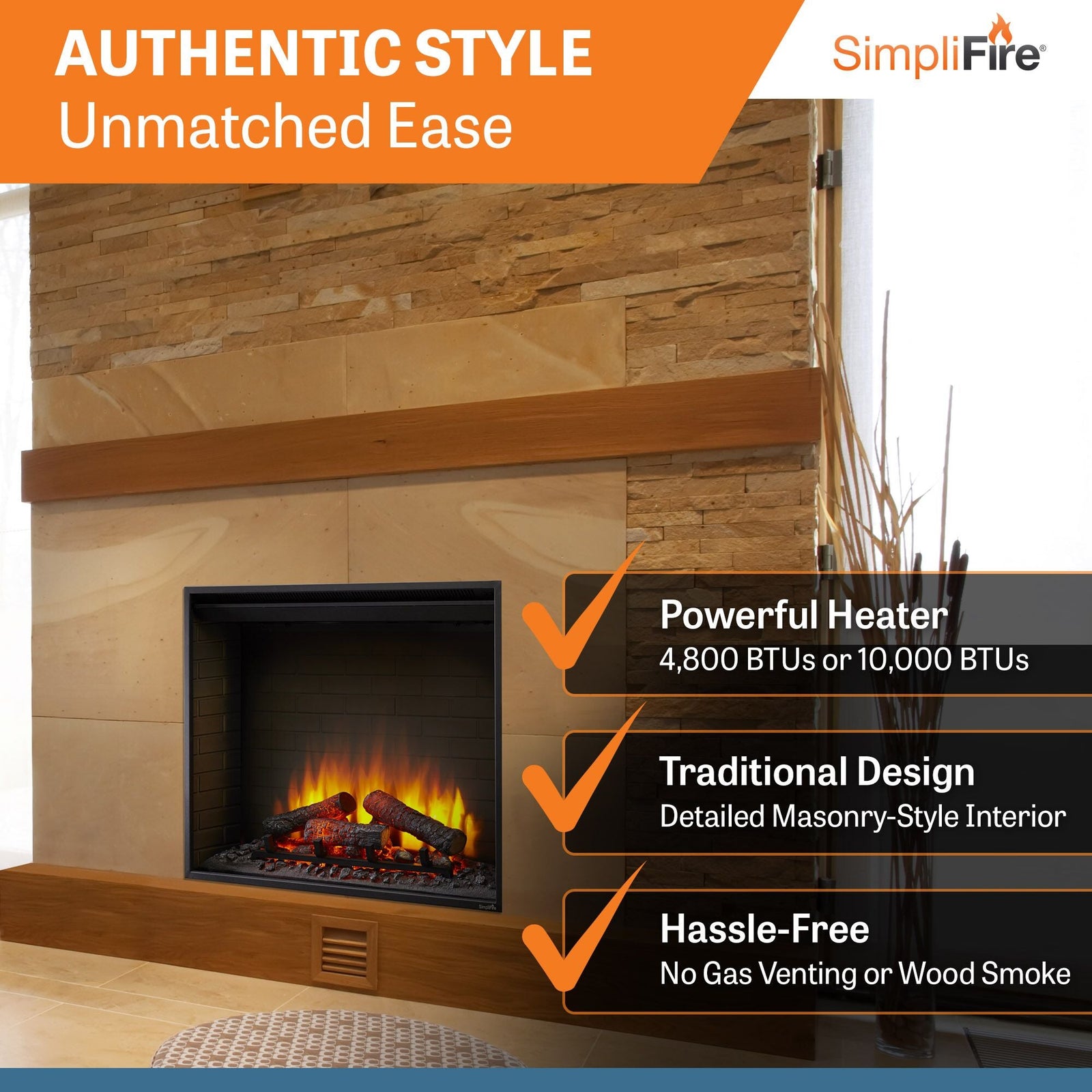 SimpliFire 36" Built-In Electric Fireplace (Model SF-BI36-EB)