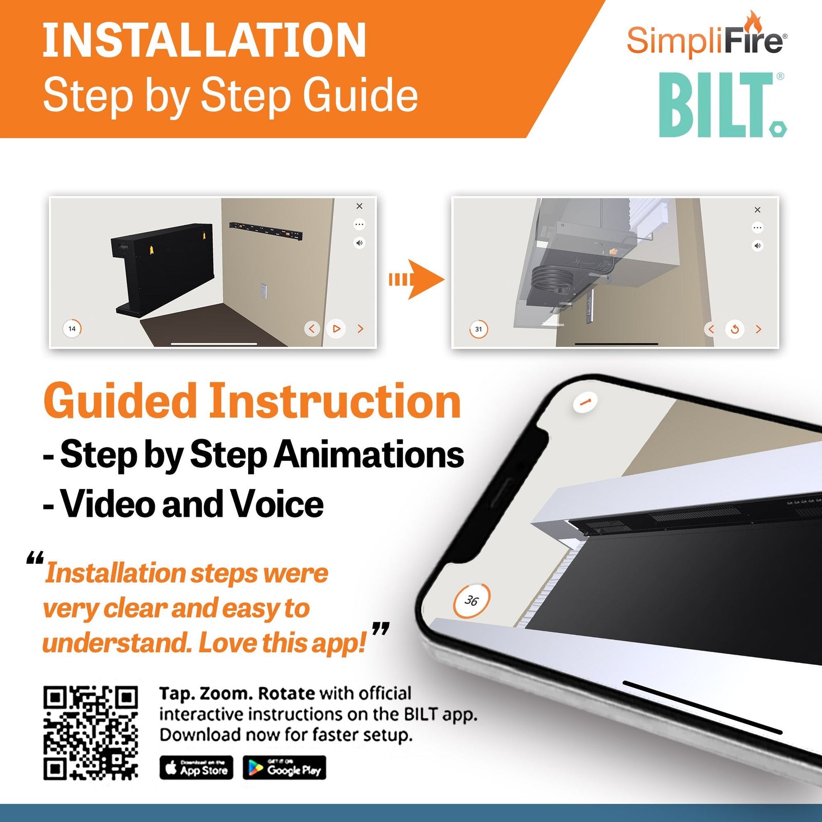 SimpliFire Format 50" Floating Mantel Wall Mount Linear Electric Fireplace (Model SF-FM50-WH)