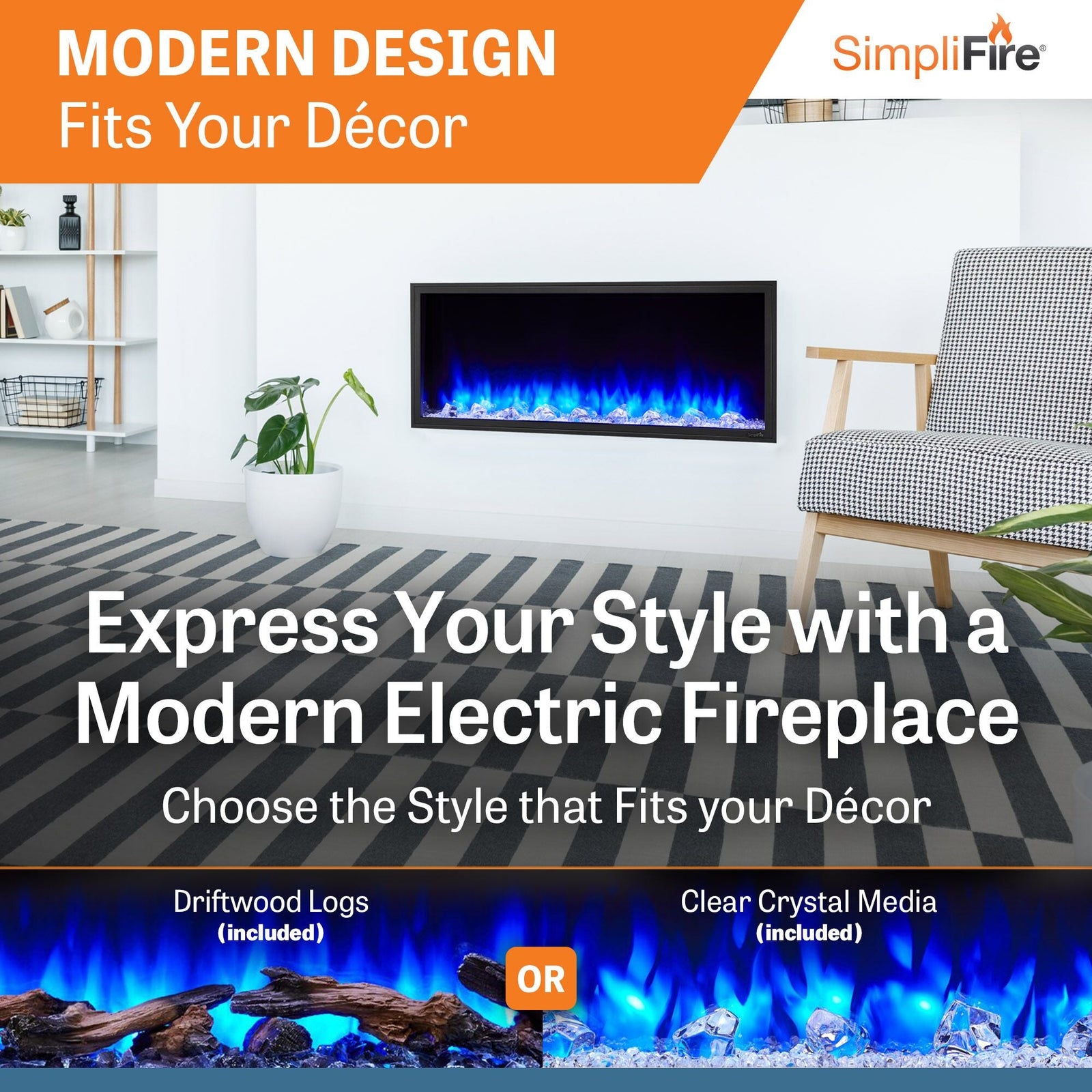 SimpliFire Scion 43" Built-In Linear Electric Fireplace (Model SF-SCN43)