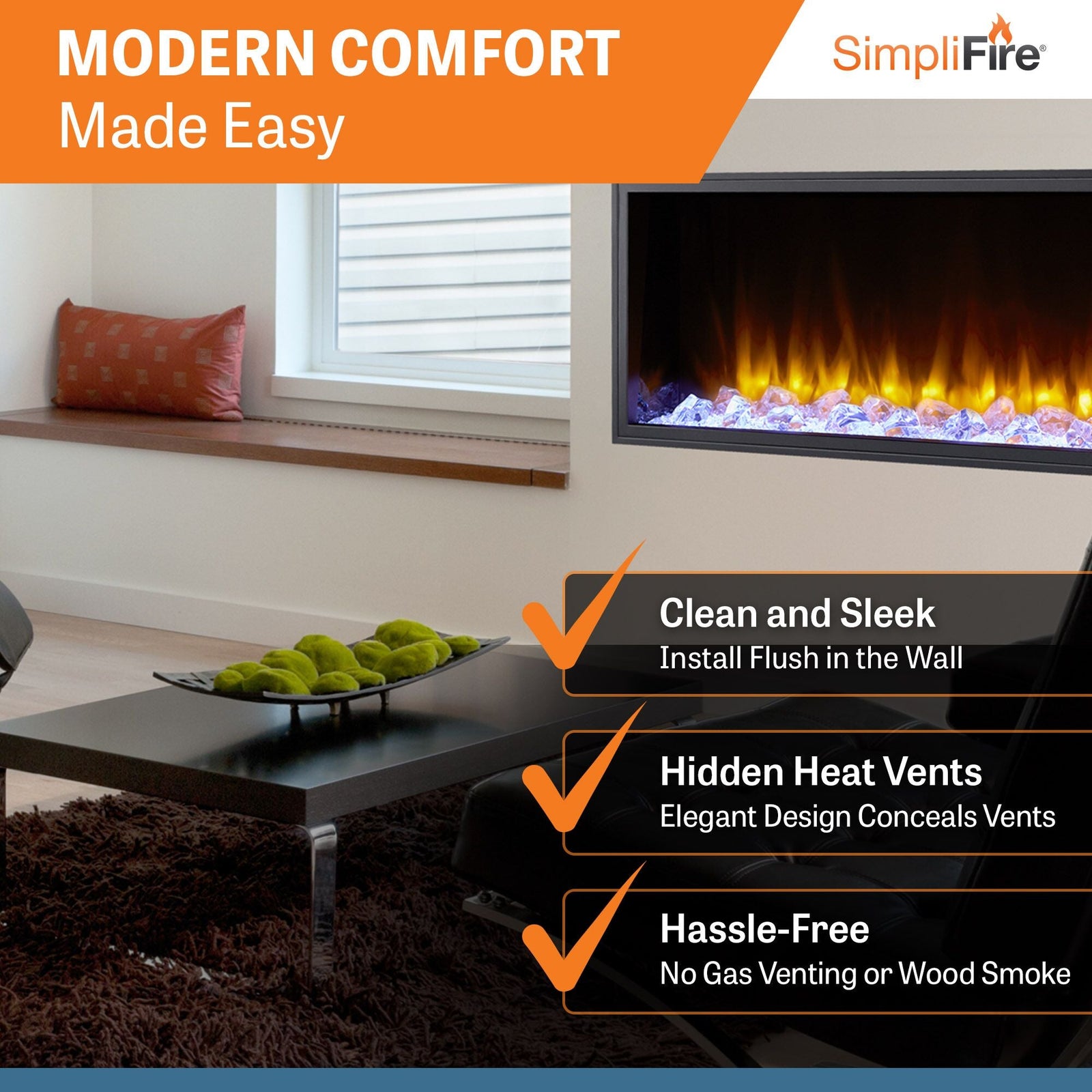 SimpliFire Scion 43" Built-In Linear Electric Fireplace (Model SF-SCN43)