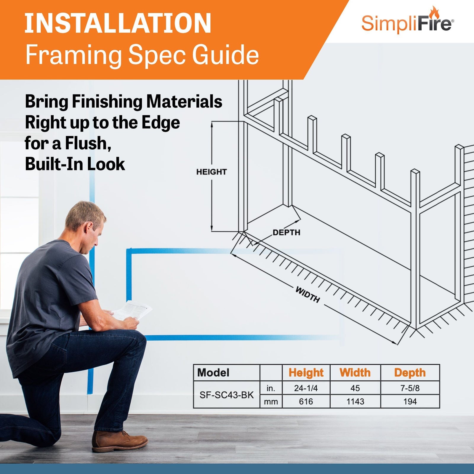 SimpliFire Scion 43" Built-In Linear Electric Fireplace (Model SF-SCN43)